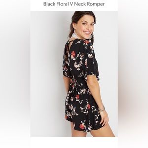 Black floral v neck romper from Maurices, size XXL